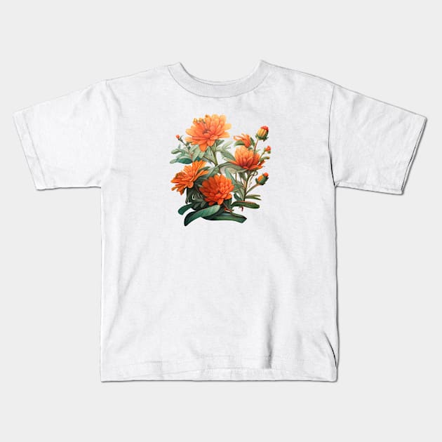 Orange Flowers Kids T-Shirt by Mixtgifts